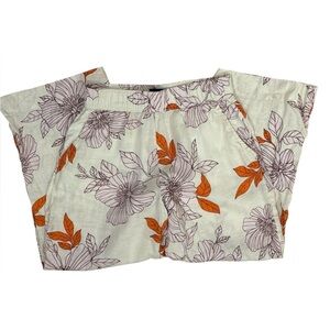 Rachel Roy 100% linen white, lavender, orange Floral Cropped Pants small